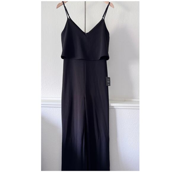 Lulus Black Wide-Leg Jumpsuit – Size L, NWT Elegant Overlay Bodice - Picture 2 of 9